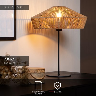 Lucide YUNKAI - Tischlampe - Ø 40 cm - 1xE27 - Natürlich
